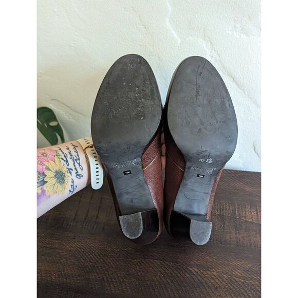 Franco Sarto Women's Brown Leather Metal Studded Peep Toe Heels - Size 10 - Picture 7 of 9